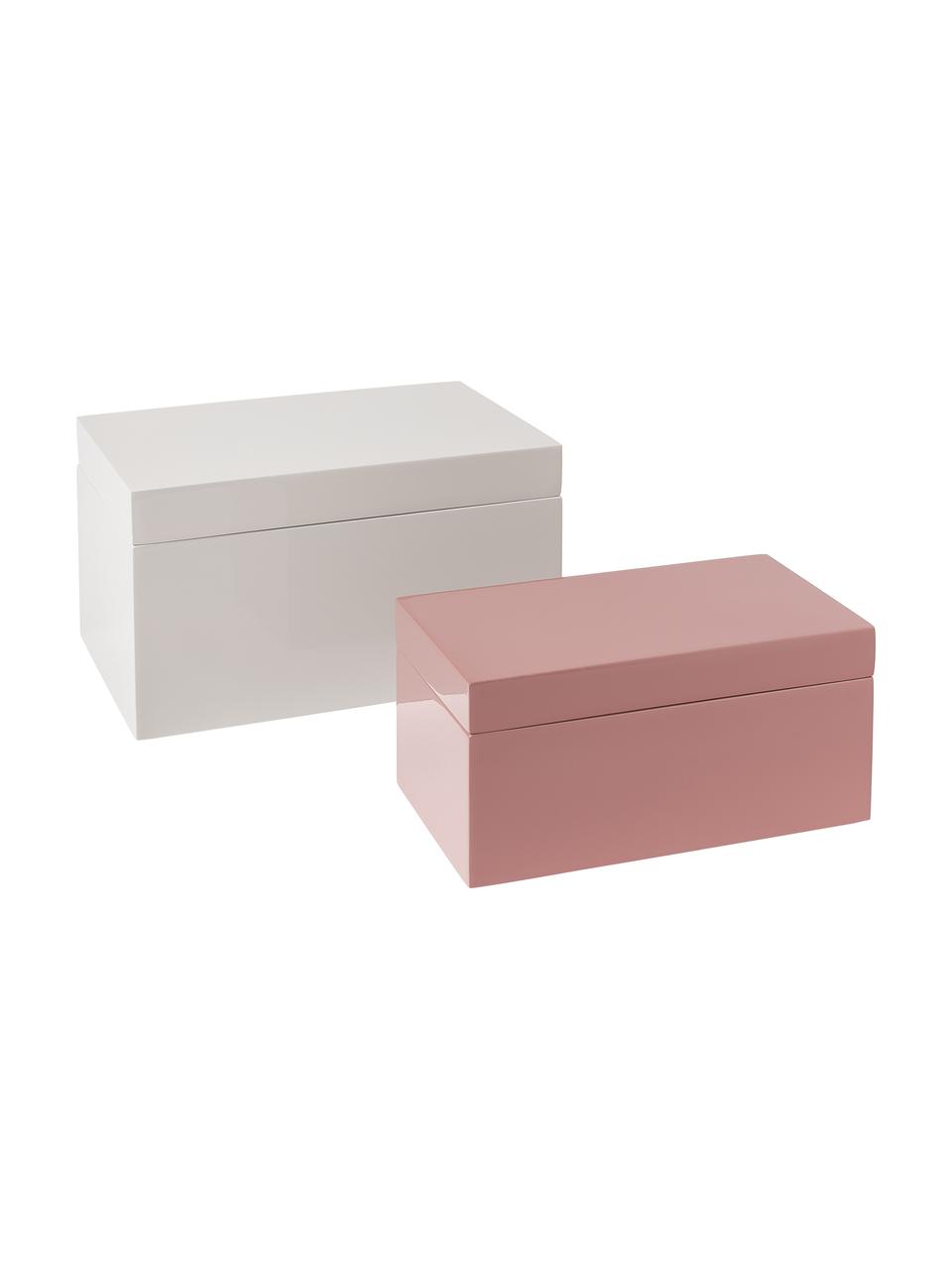 Boîtes de rangement Kylie, 2 élém., MDF (panneau en fibres de bois à densité moyenne), Gris clair, rose, Lot de différentes tailles