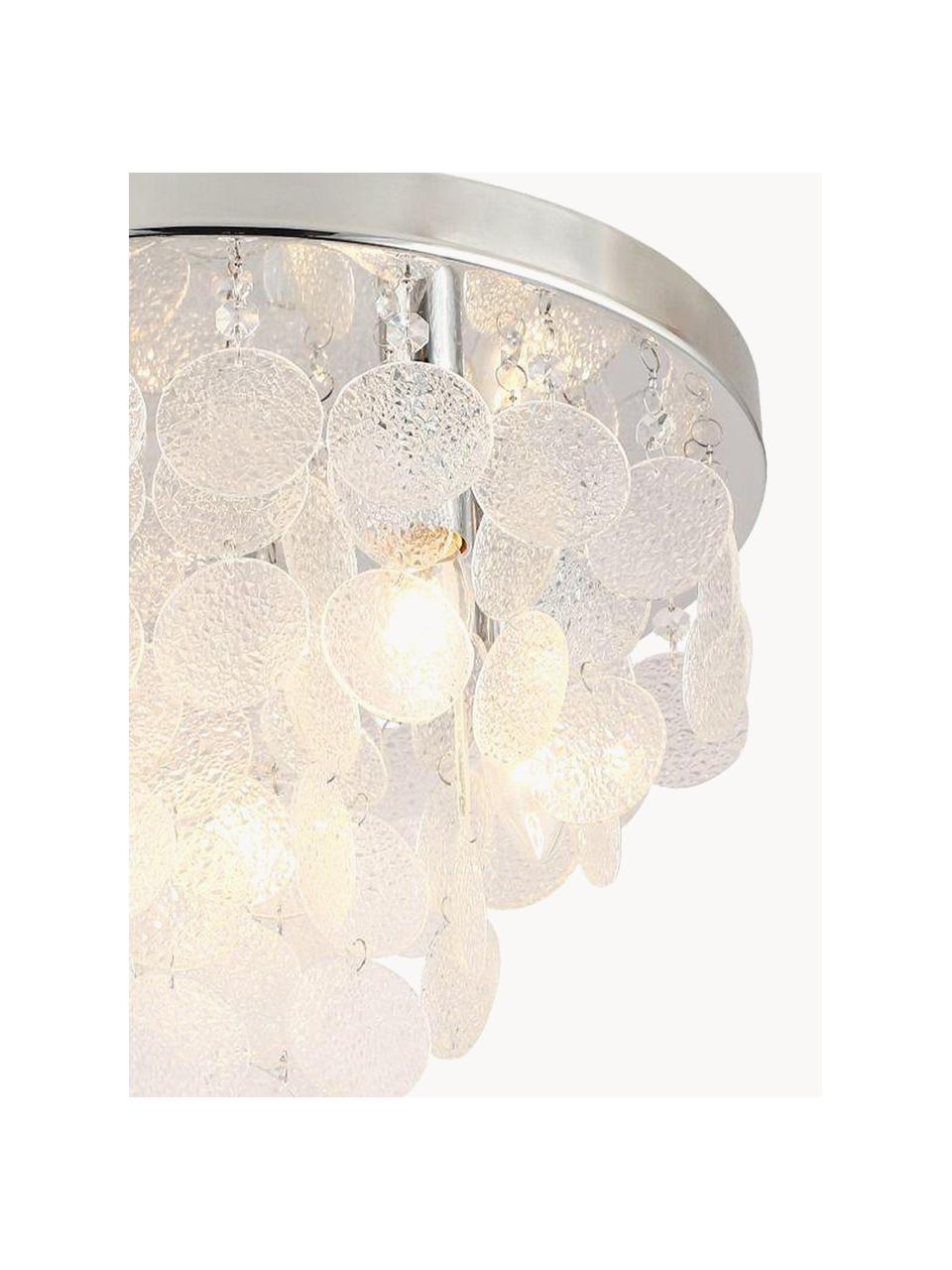 Plafondlamp Pardo van glas, Lampenkap: glas, Baldakijn: metaal, Chroomkleurig, transparant, Ø 55 x H 34 cm