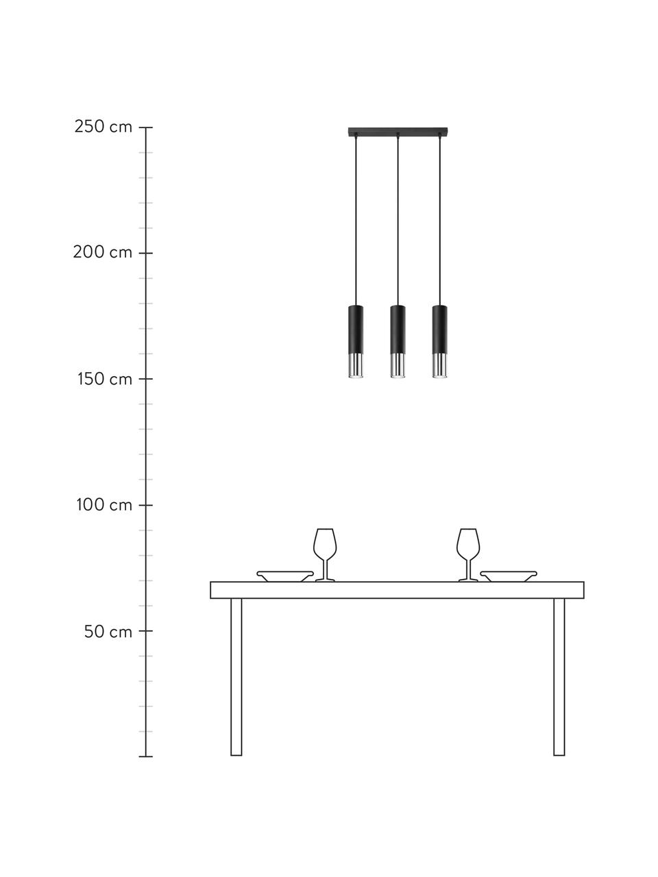 Hanglamp Longbot in zwart-chroom, Lampenkap: gecoat staal, Baldakijn: gecoat staal, Zwart, chroomkleurig, B 40 cm x H 30 cm