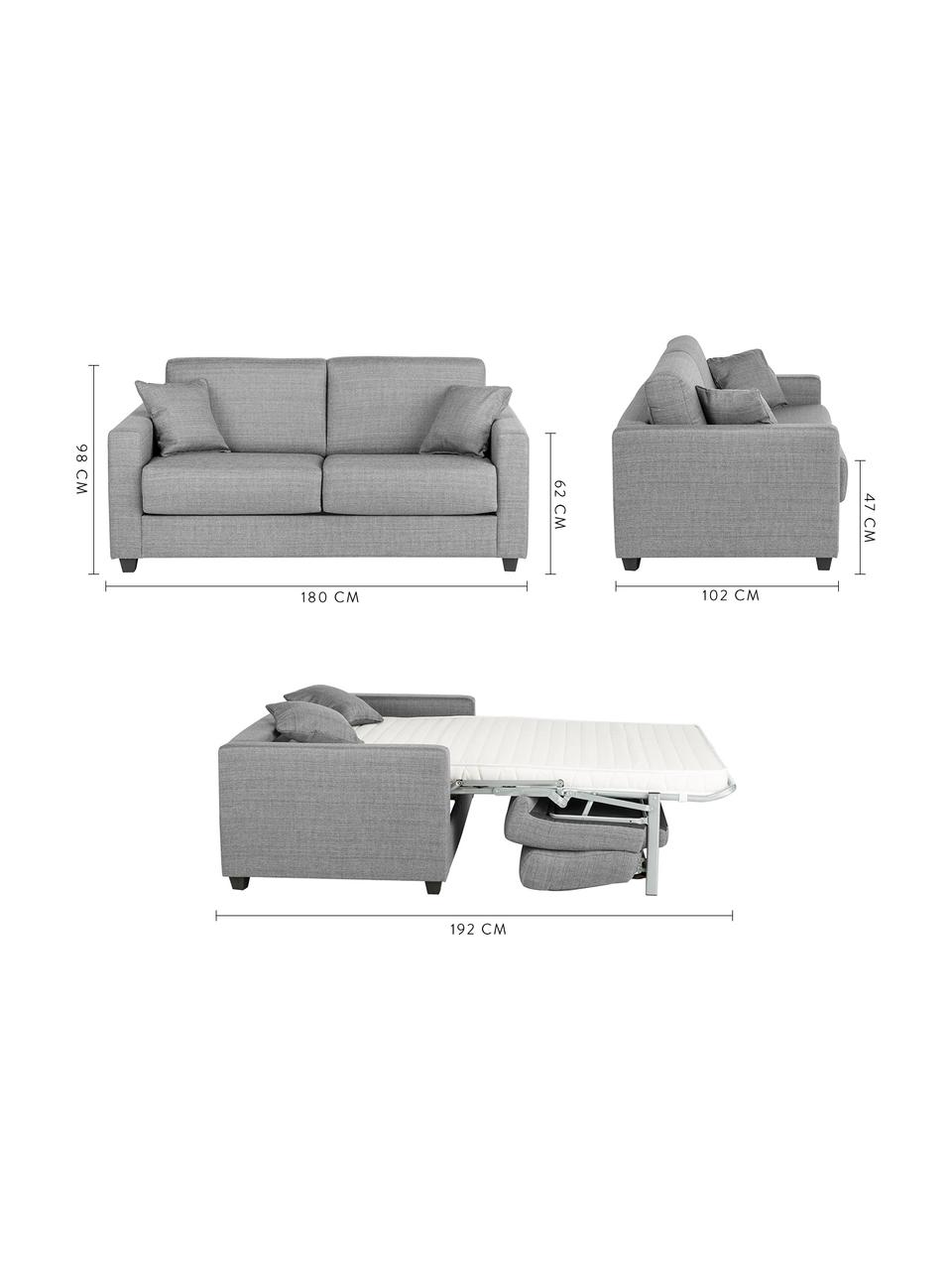 Sofá cama Maria, plegable, Tapizado: 40% algodón, 20% lino, 20, Patas: plástico, Estructura: tablero de fibras de dens, Tejido gris claro, An 180 x F 102 cm