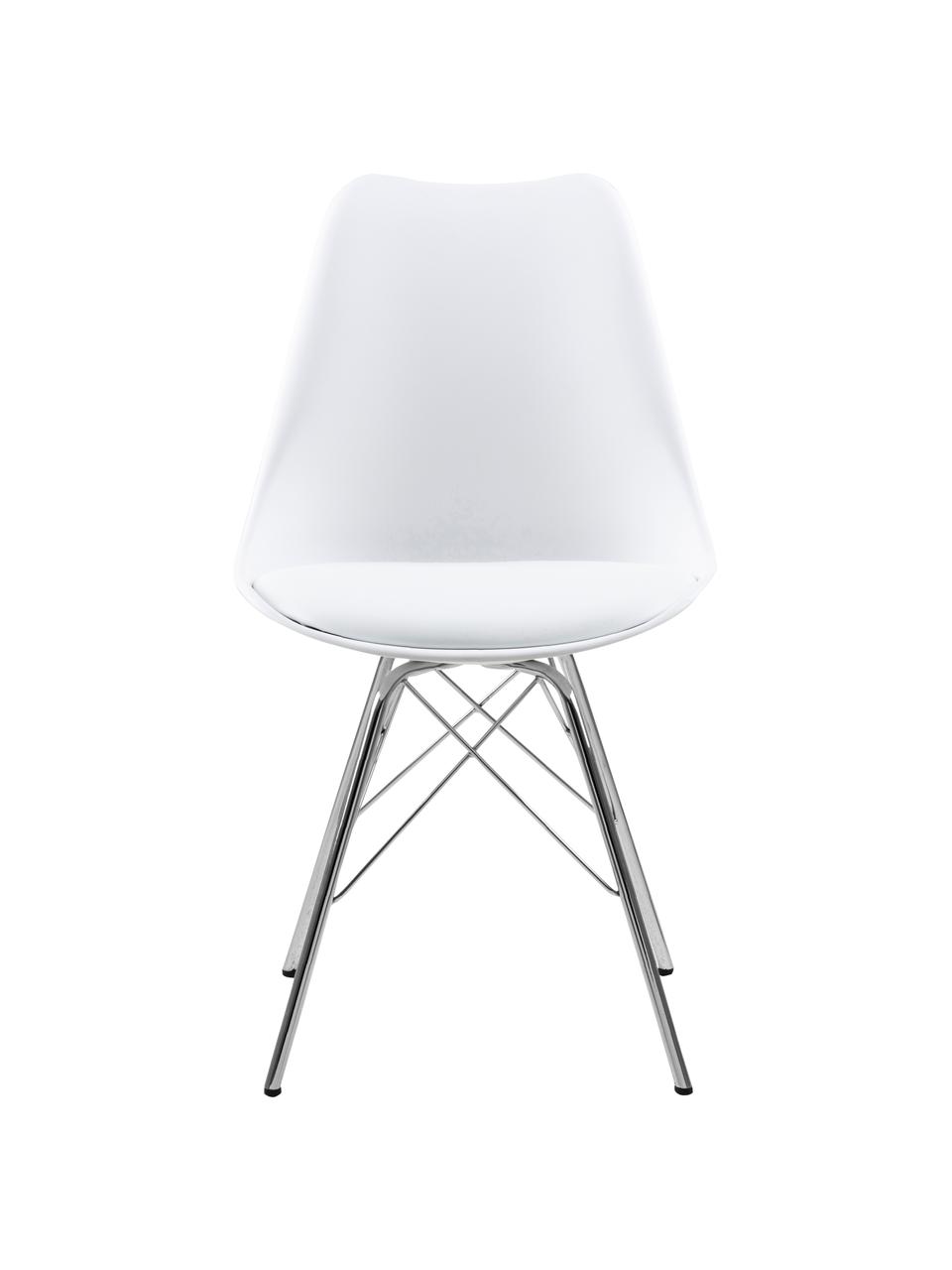 Sillas de plático Eris, 2 uds., Asiento: plástico, Asiento: cuero sintético, Patas: metal, cromado, Blanco, cromo, An 49 x F 54 cm