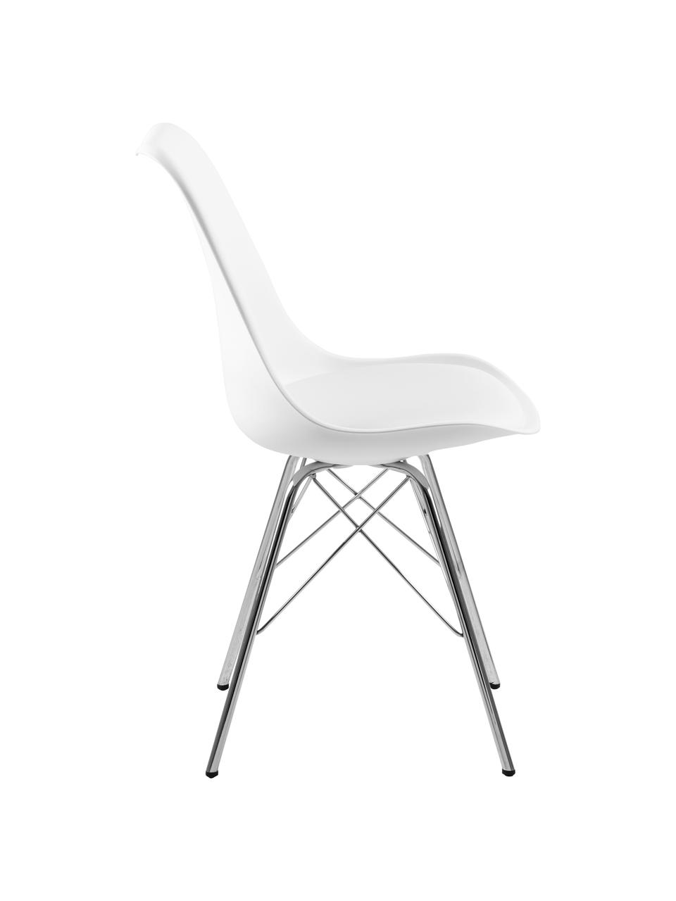 Sillas de plático Eris, 2 uds., Asiento: plástico, Asiento: cuero sintético, Patas: metal, cromado, Blanco, cromo, An 49 x F 54 cm