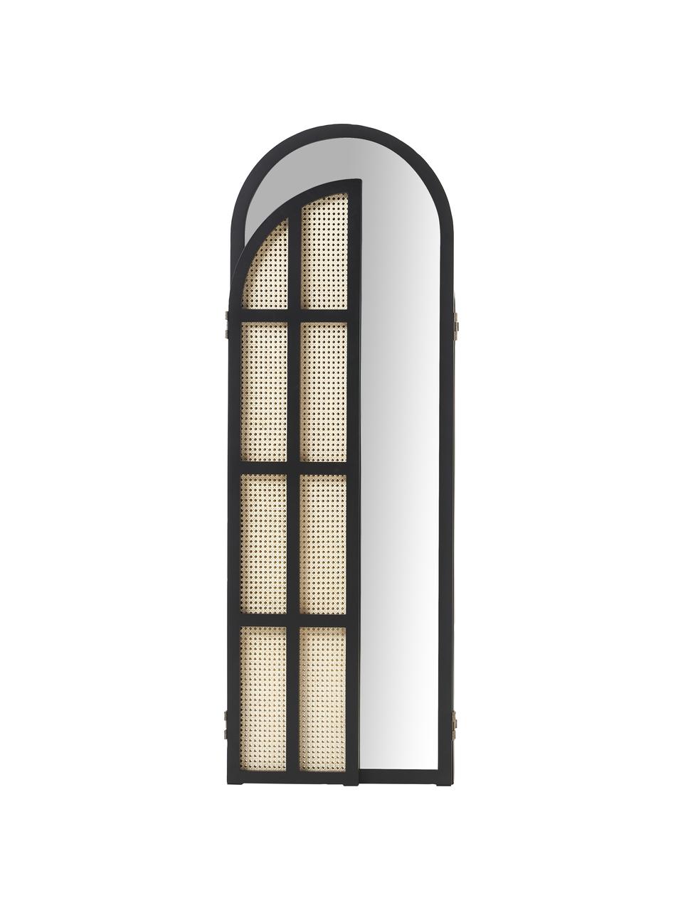 Vloerspiegel Aura met rotan scherm, Lijst: MDF, Zwart, lichtbruin, B 172 x H 180 cm