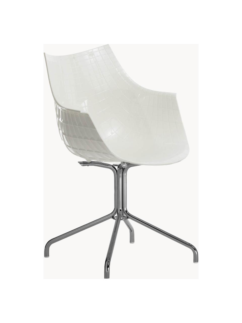 Draaibare kunststofen stoel Meridiana, Zitvlak: kunststof, Poten: verchroomd staal, Gebroken wit, zilverkleurig, B 58 x D 55 cm