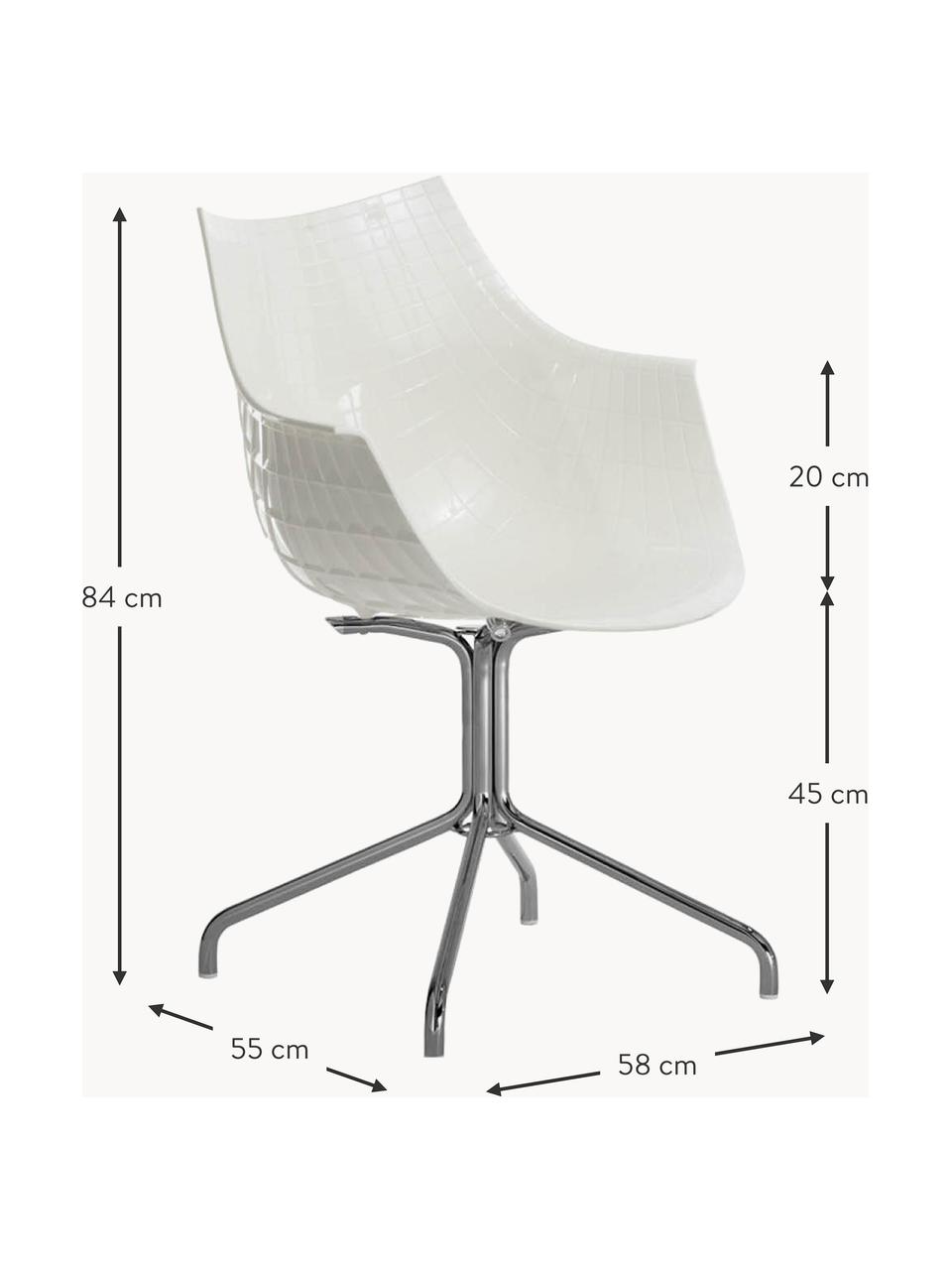 Drehbarer Kunststoffstuhl Meridiana, Sitzfläche: Kunststoff, Beine: Stahl, verchromt, Off White, Silberfarben, B 58 x T 55 cm