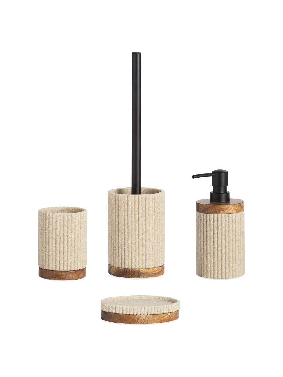 Vaso cepillo de dientes con madera Laura, Plástico, madera de acacia, Beige, Ø 8 x Al 11 cm