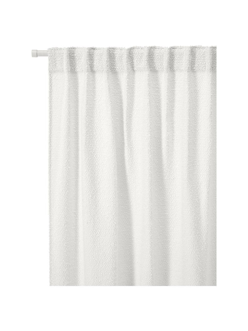 Rideaux opaques en tissu bouclé avec ruflette Bellamie, 2 pièces, Tissu bouclé (85 % polyester, 15 % acrylique), Blanc crème, larg. 135 x long. 260 cm