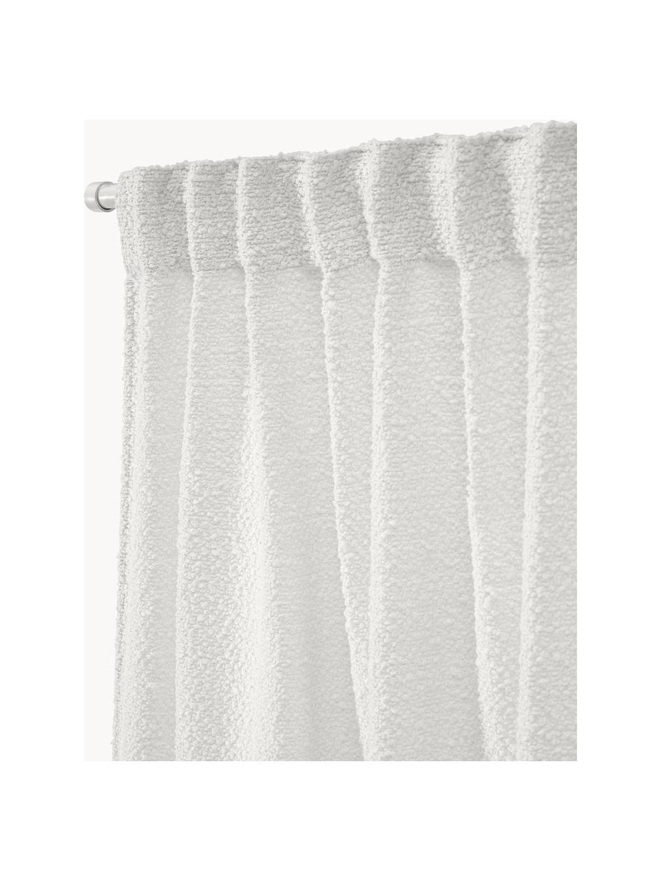 Rideaux opaques en tissu bouclé avec pattes cachées Bellamie, 2 pièces, Tissu bouclé (85 % polyester, 15 % acrylique), Tissu bouclé blanc, larg. 135 x long. 260 cm