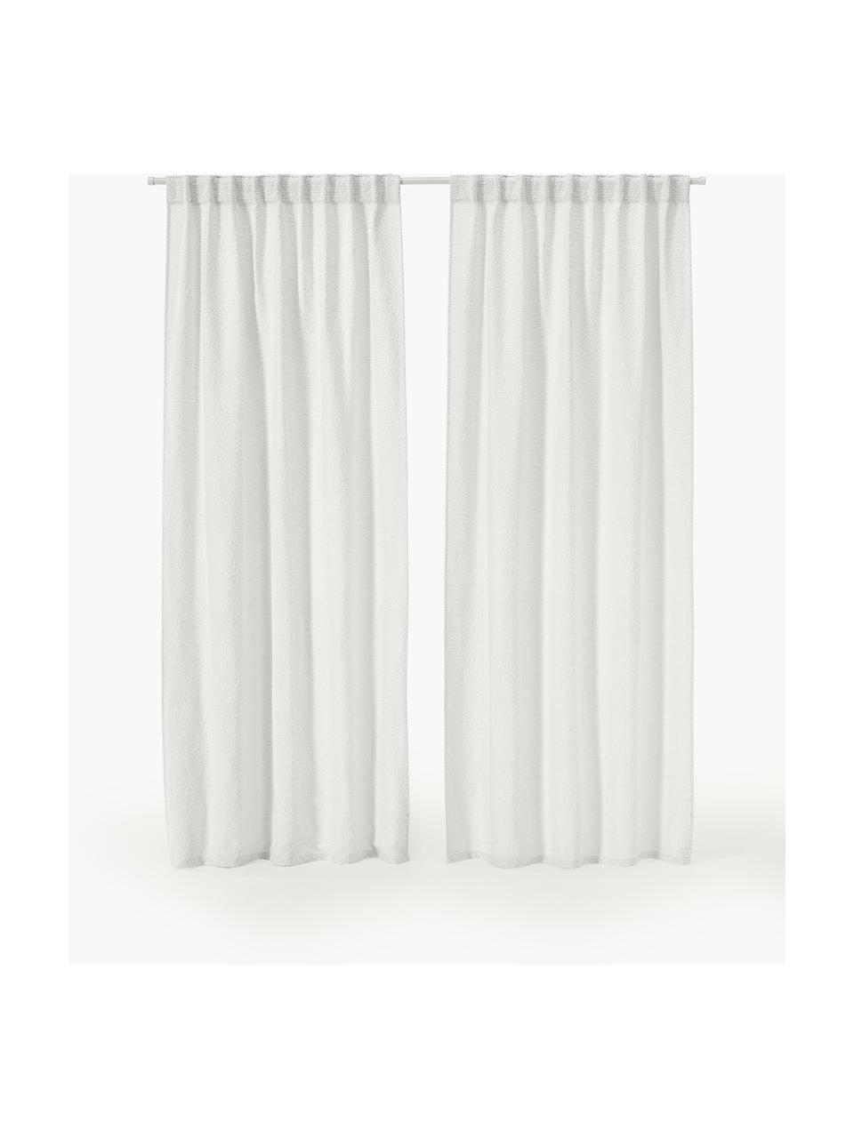 Rideaux opaques en tissu bouclé avec pattes cachées Bellamie, 2 pièces, Tissu bouclé (85 % polyester, 15 % acrylique), Tissu bouclé blanc, larg. 135 x long. 260 cm