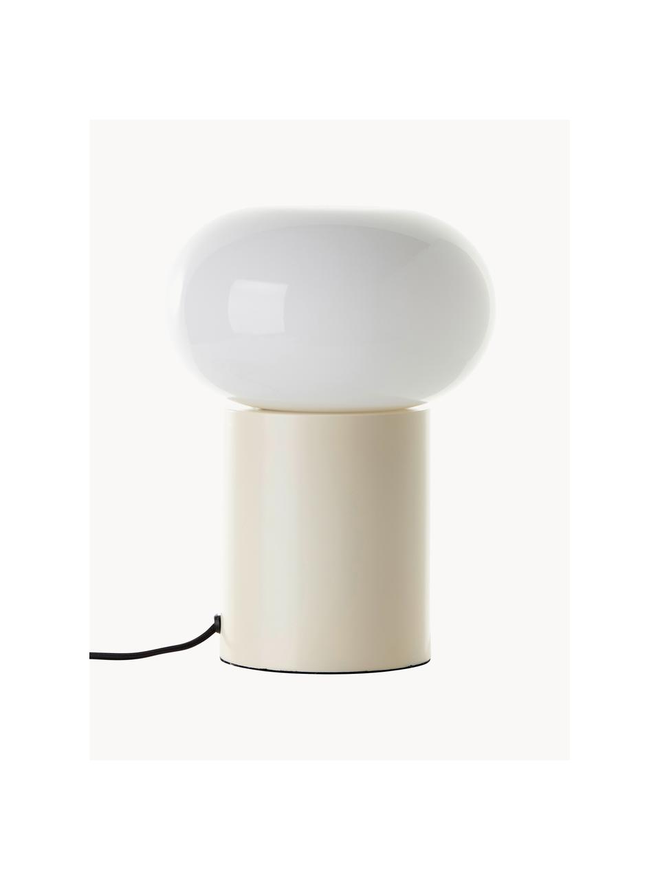 Lámpara de mesa pequeña Deany, Pantalla: vidrio, Cable: forro textil, Tonos blancos, Ø 20 x Al 27 cm