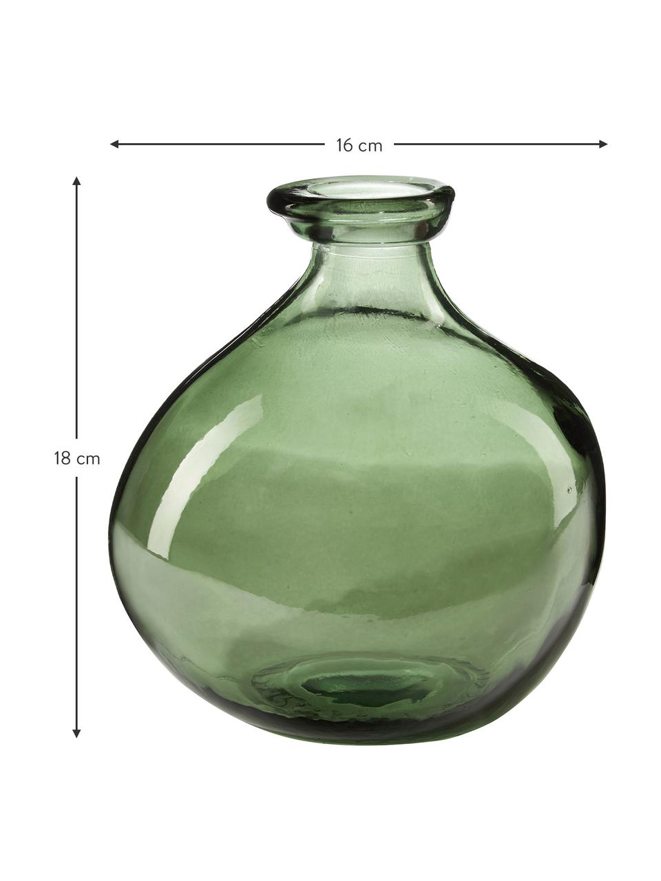 Jarrón botella Dina, Vidrio reciclado con certificado GRS, Verde, Ø 16 x Al 18