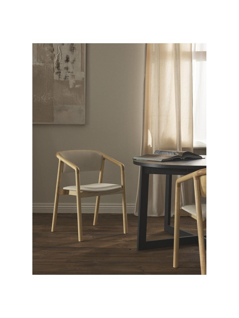 Silla tapizada con reposabrazos Gali, Tapizado: 100% poliéster Alta resis, Estructura: madera de fresno, contrac, Blanco crema, madera de fresno, An 56 x F 55 cm