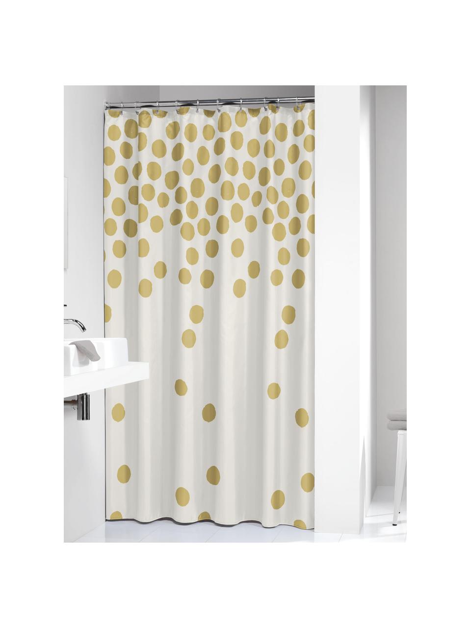 Cortina de baño Spots, Ojales: metal, Blanco, dorado, An 180 x L 200 cm