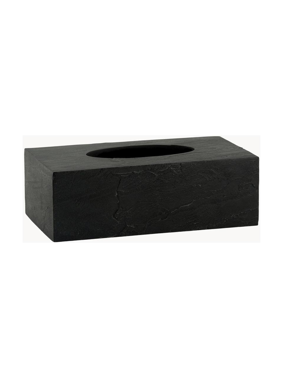 Caja de pañuelos en look pizarra Slate, Poliresina en aspecto pizarra, Negro, L 26 x An 14 cm