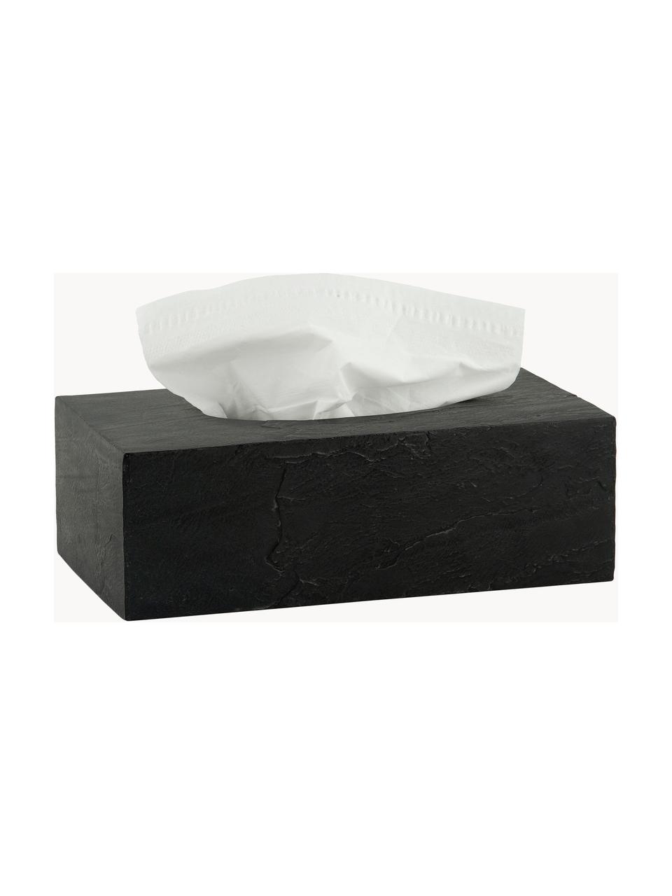 Caja de pañuelos en look pizarra Slate, Poliresina en aspecto pizarra, Negro, L 26 x An 14 cm