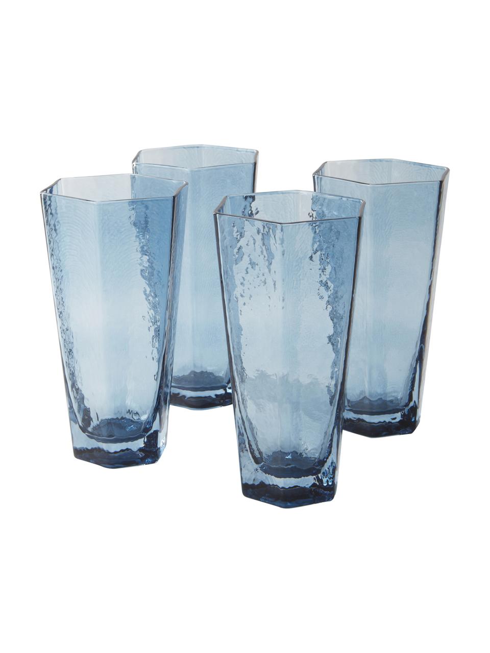 Vasos Amory, 4 uds., Vidrio, Azul transparente, Ø 9 x Al 17 cm, 500 ml
