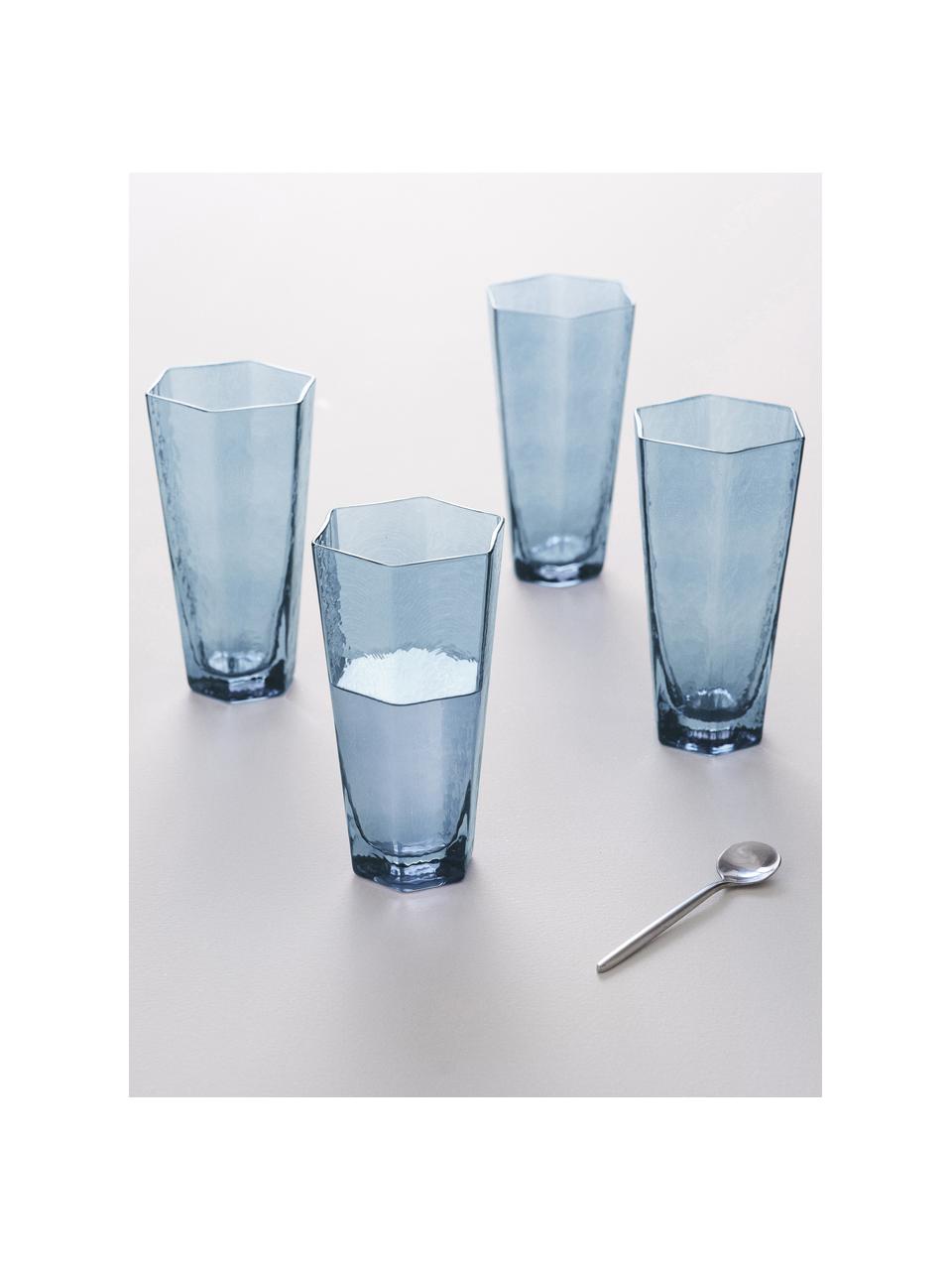 Sklenice Amory, 4 ks, Sklo, Modrá, transparentní, Ø 9 cm, V 17 cm, 500 ml