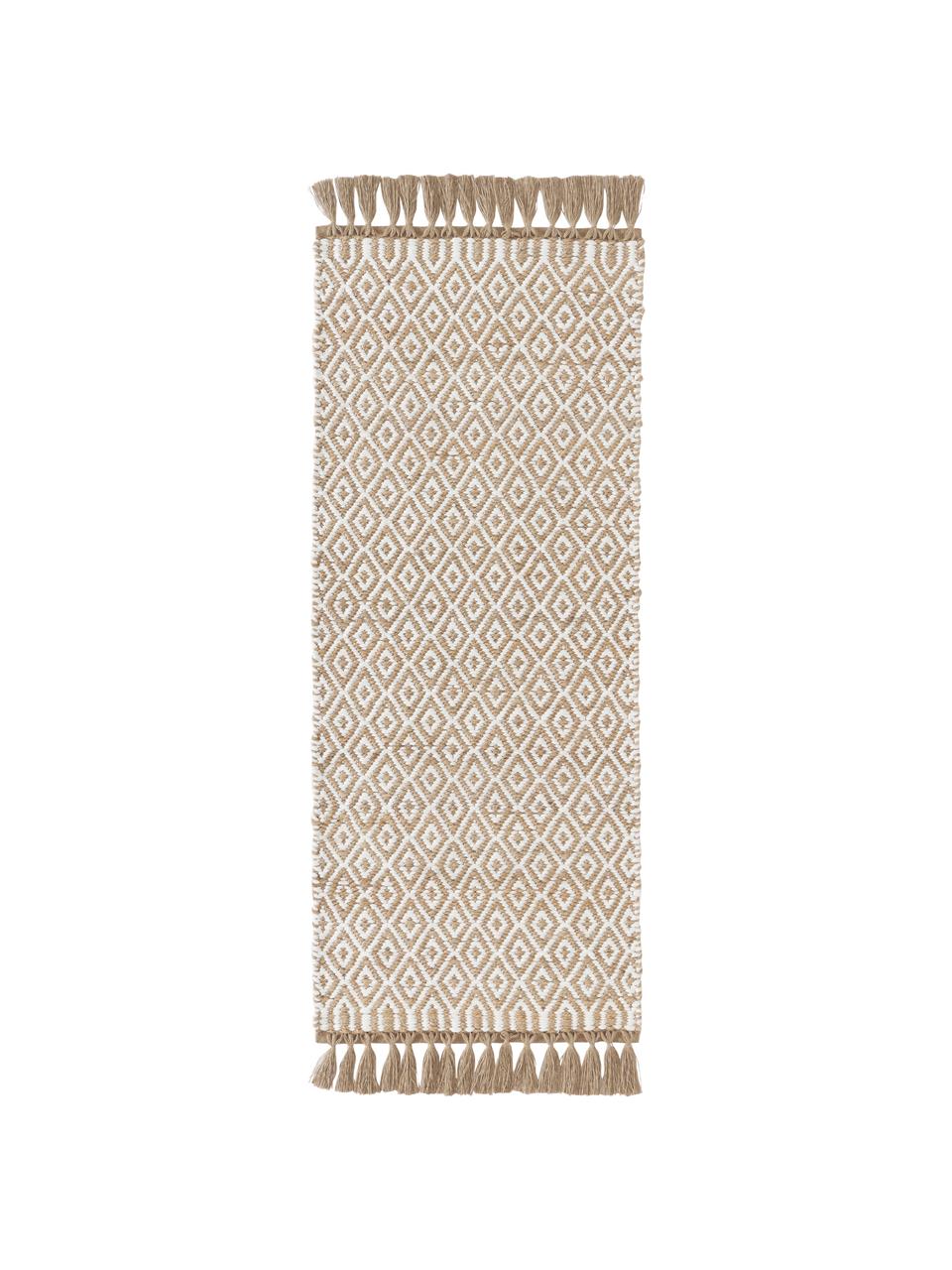Tapis de couloir en jute fait main Ramos, 100 % jute

Au moins 50 % du textile contenu dans ce produit est composé de fibres de jute. La fibre de jute est une matière première qui se renouvelle rapidement et se caractérise notamment par une faible consommation d'eau lors de la cultivation et le traitement. En outre, ce matériau est entièrement biodégradable, Brun, blanc, larg. 80 x long. 200 cm
