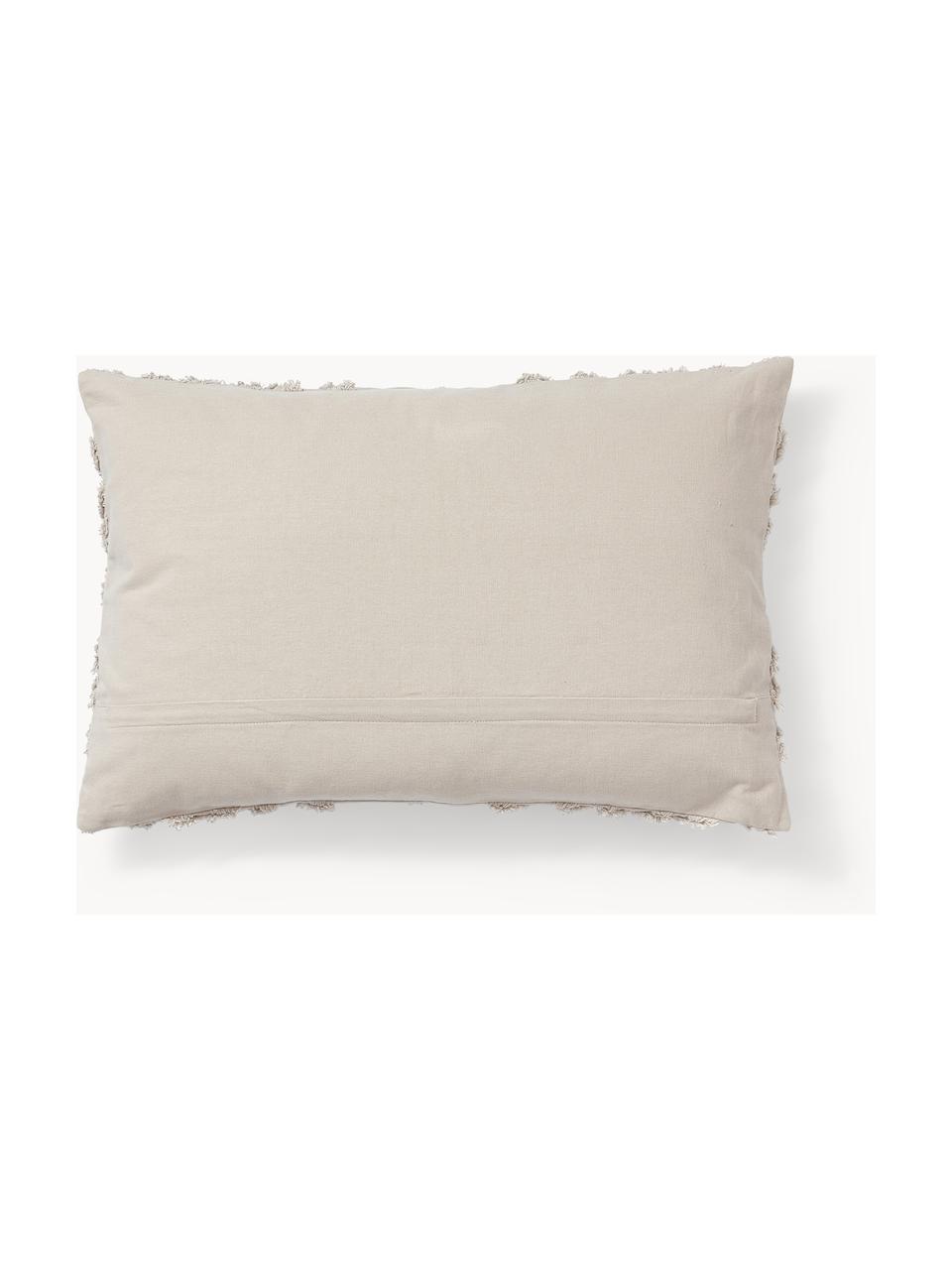 Housse de coussin en percale de coton avec ornements tuftés Faith, 100 % coton, Beige clair, larg. 40 x long. 60 cm