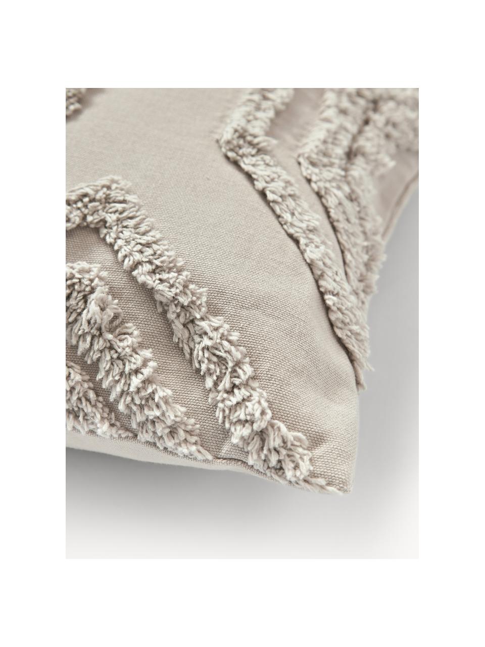 Housse de coussin en percale de coton avec ornements tuftés Faith, 100 % coton, Beige clair, larg. 40 x long. 60 cm