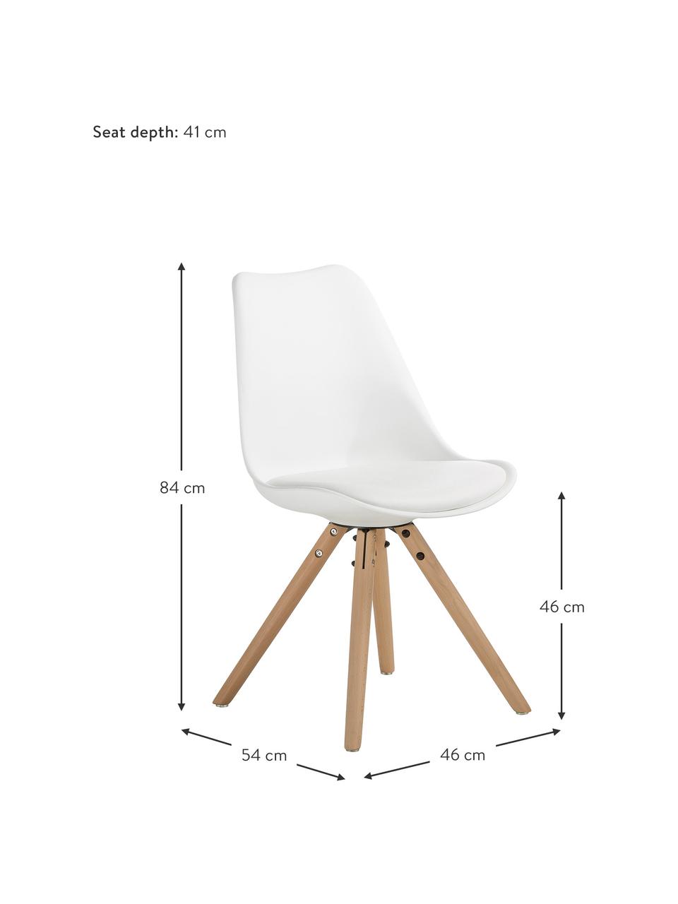 Kunststoffstühle Max in Weiß, 2 Stück, Sitzfläche: Kunstleder, PVC-Kunststof, Beine: Buchenholz, Weiß, B 46 x T 54 cm