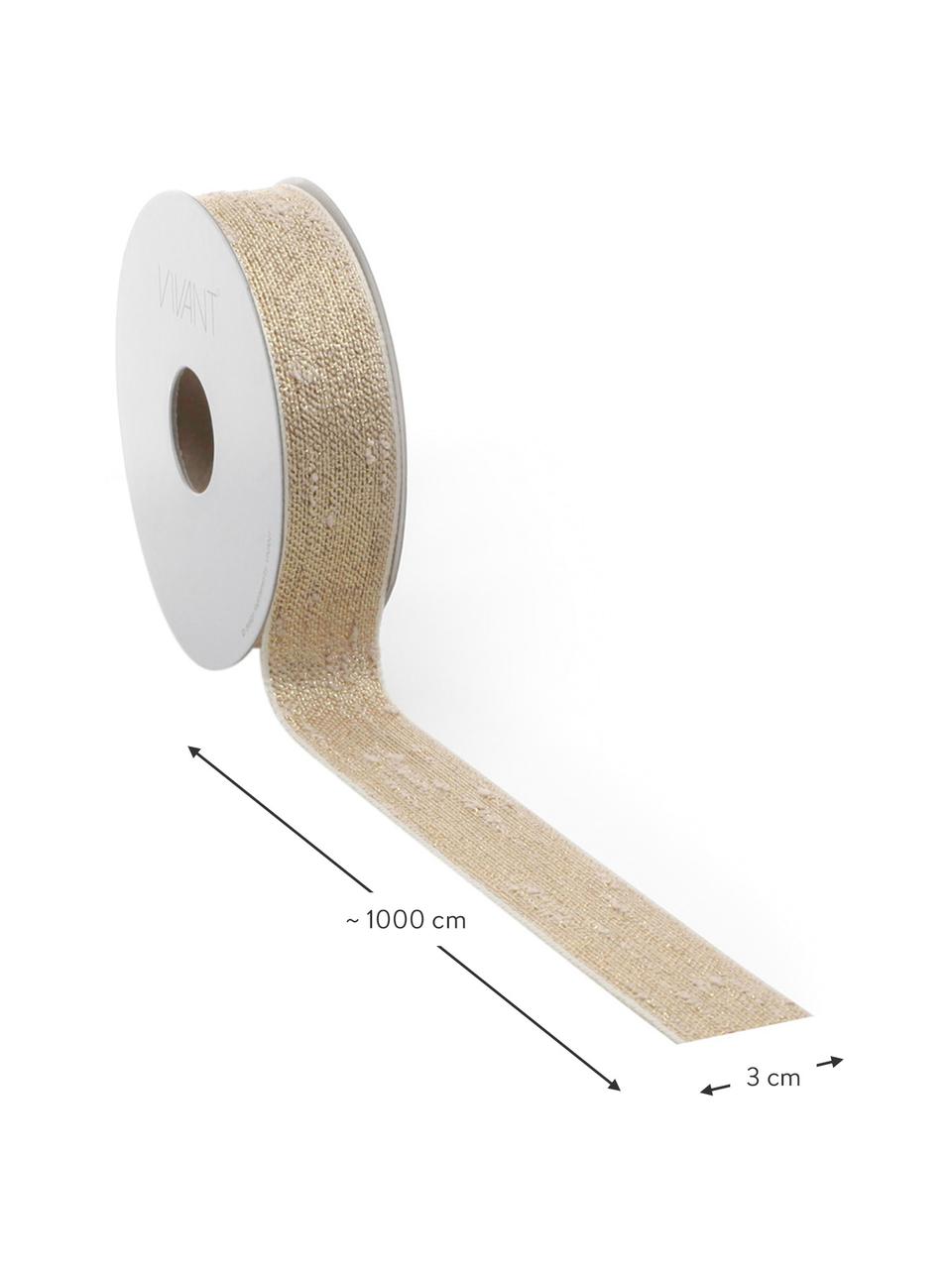 Geschenkband Boucle mit Lurex-Fäden, 55% Polyester, 45% Lurexfaden, Goldfarben, Beige, 3 x 1000 cm