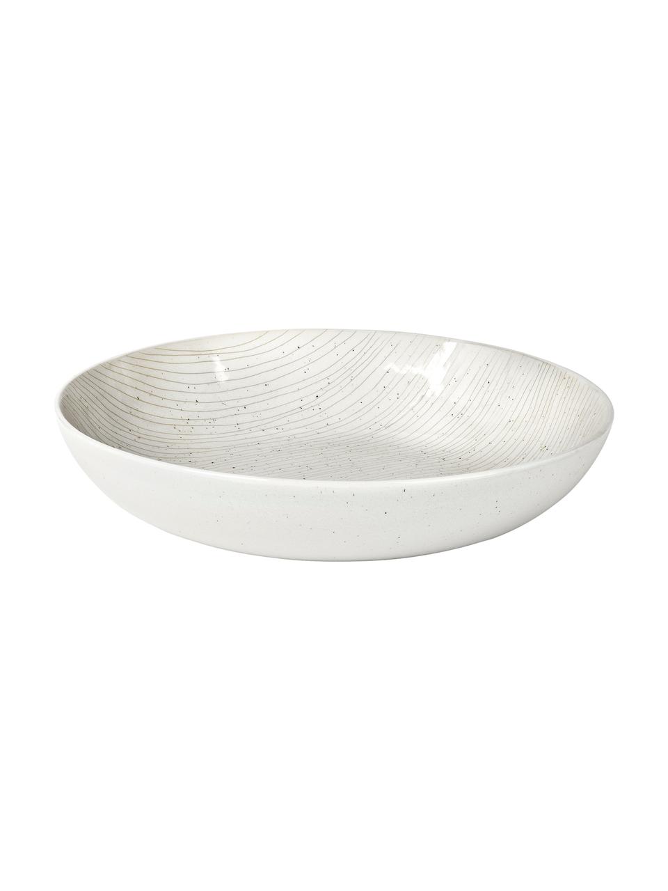 Ensaladera artesanal Copenhagen, Gres, Marfil con rayas finas en beige claro, Ø 31 x Al 7 cm