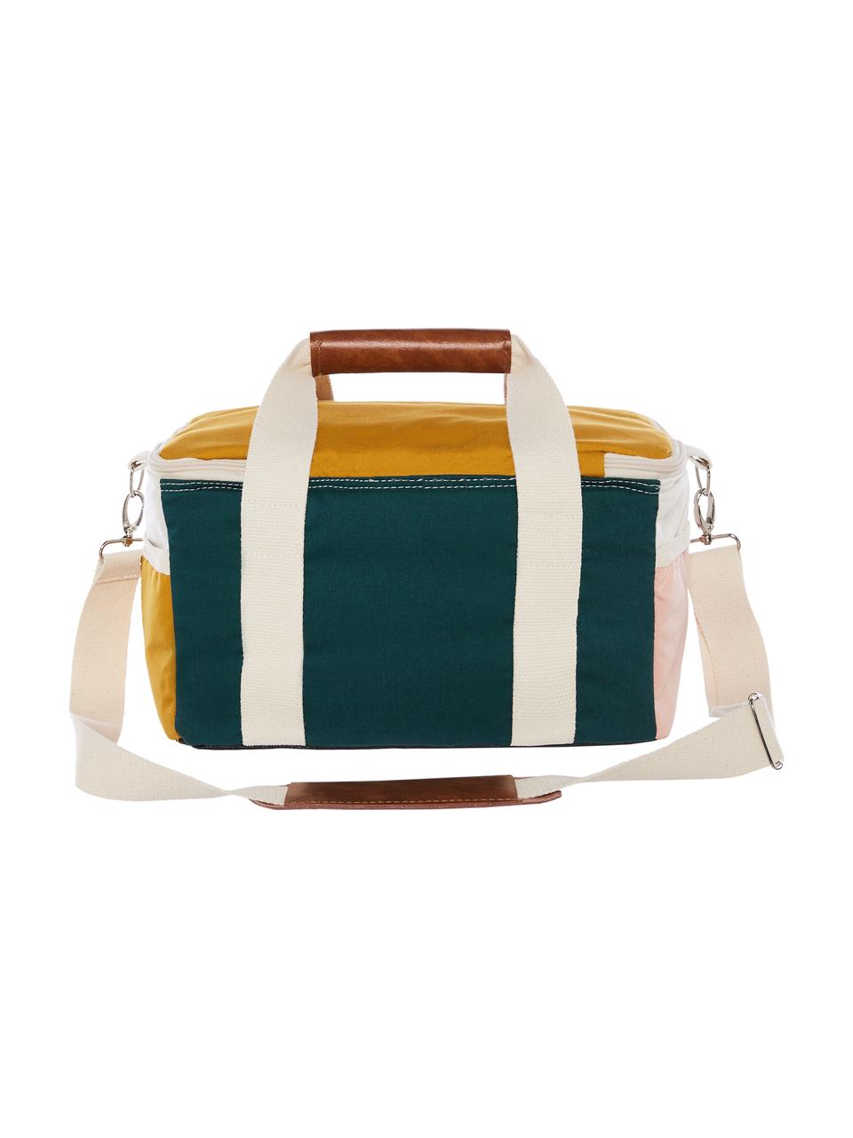Retro chladící taška, 40 % bavlna, 40 % polyester, 15 % recyklované PVC, 5 % kůže, Hořčicově žlutá, růžová, bílá, černá, Š 32 cm, V 20 cm