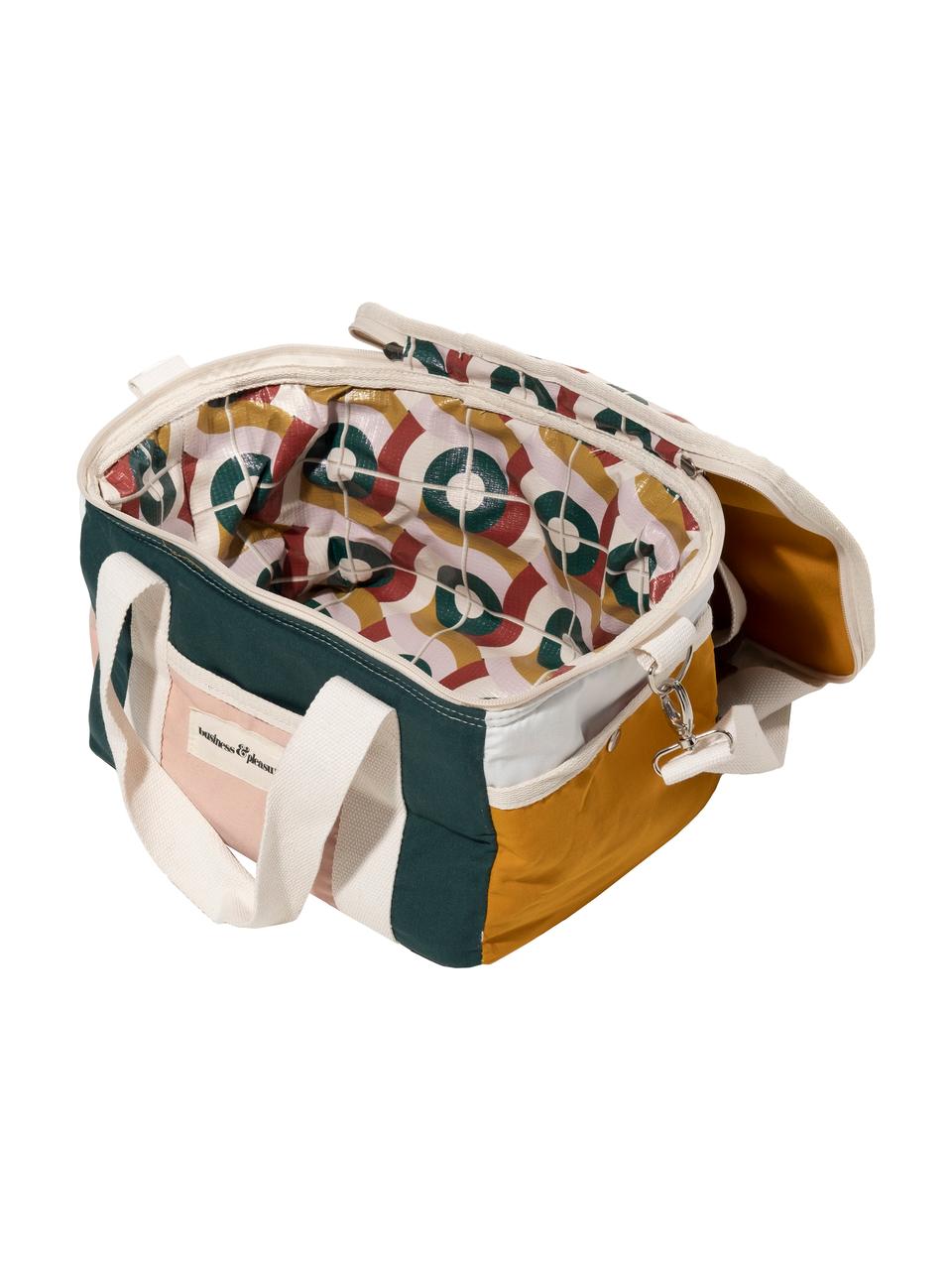 Koeltas Retro, 40% katoen, 40% polyester, 15% gerecycled PVC, 5% leer, Mosterdgeel, wit, smaragdgroen, roze, bruin, B 32 x H 20 cm