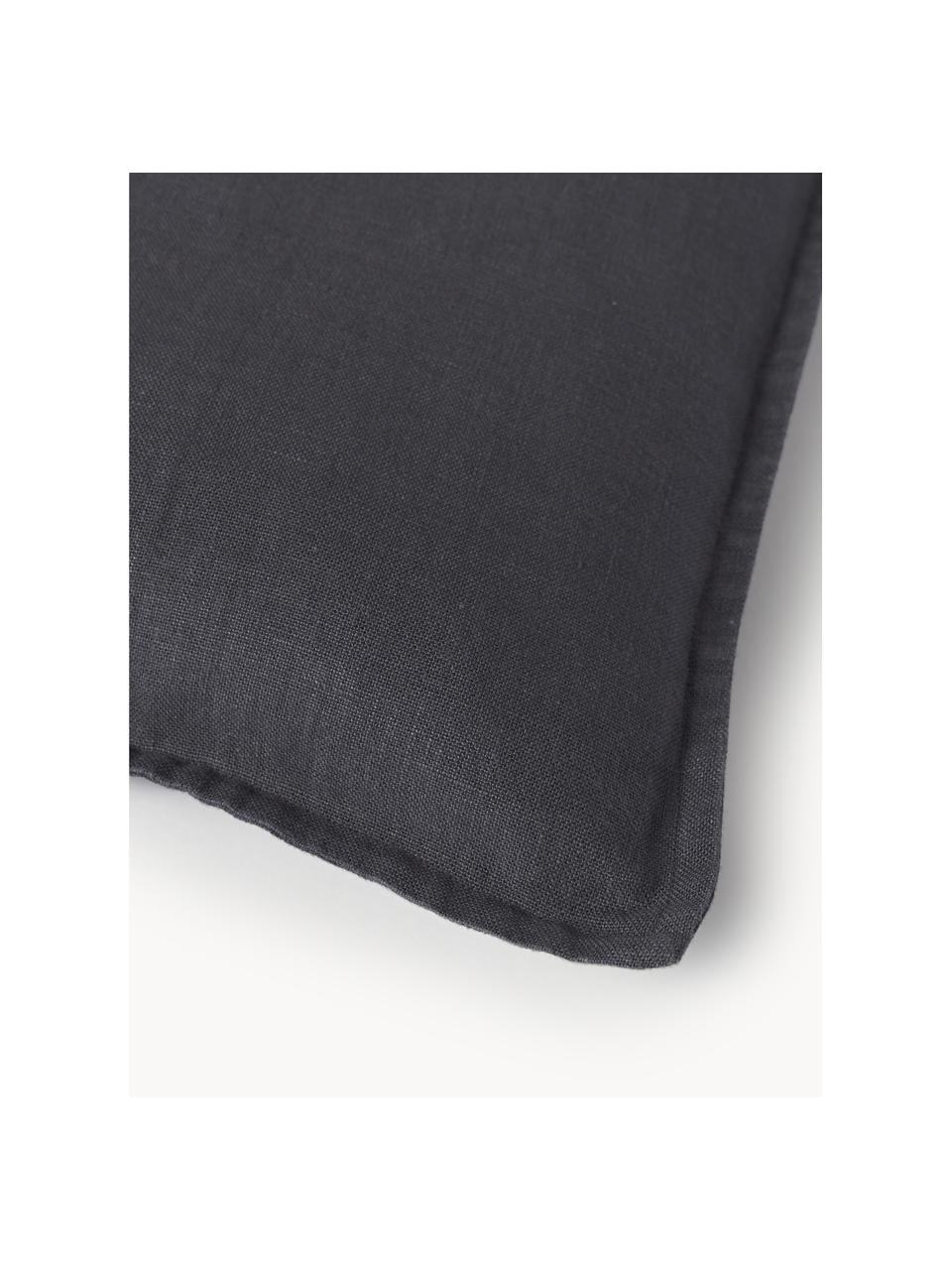 Housse de coussin rectangulaire lin gris graphite Lanya, 100 % pur lin, Noir, larg. 30 x long. 50 cm