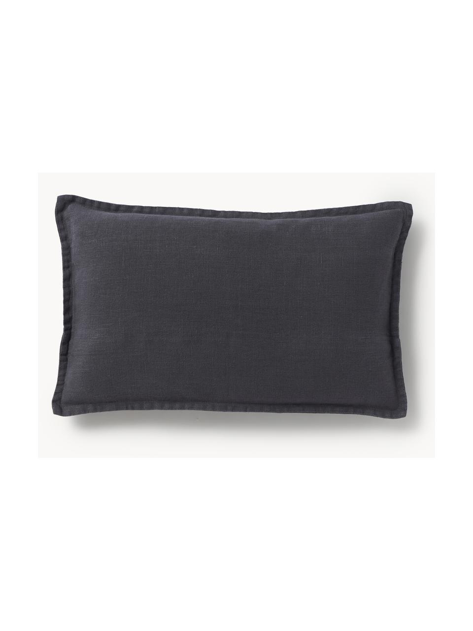 Housse de coussin rectangulaire lin gris graphite Lanya, 100 % pur lin, Noir, larg. 30 x long. 50 cm