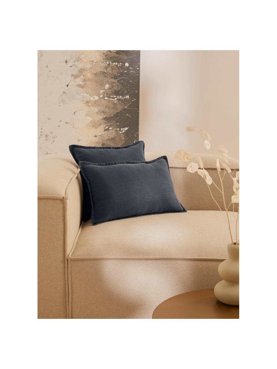 Housse de coussin rectangulaire lin gris graphite Lanya, 100 % pur lin, Noir, larg. 30 x long. 50 cm