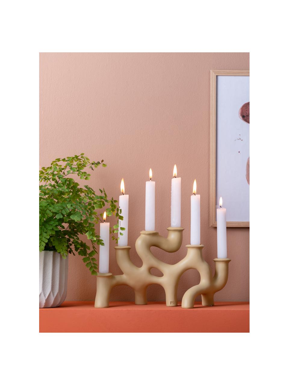 Candelabro con forma orgánica Swirls, Poliresina, Beige, An 35 x Al 20 cm