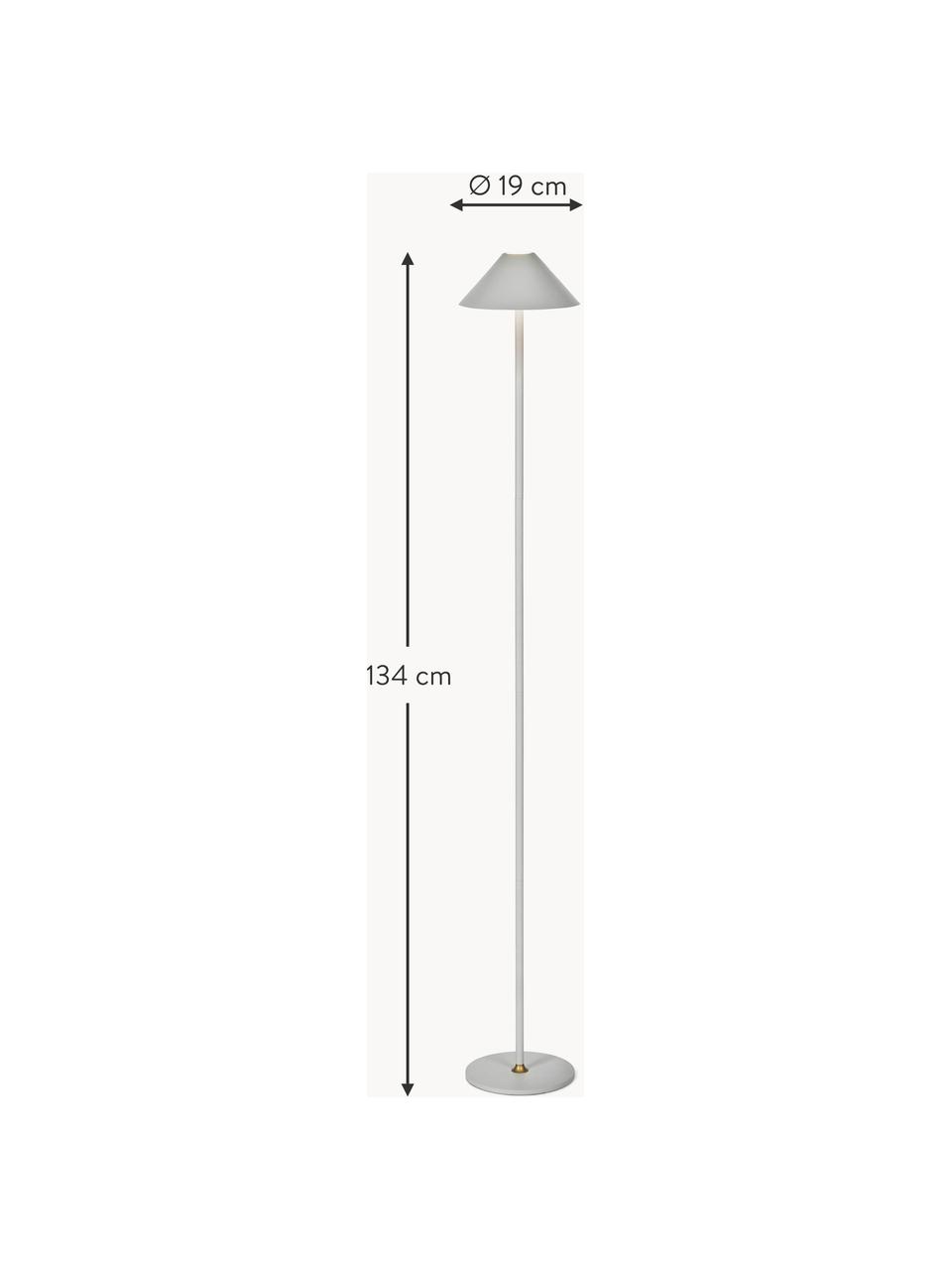 Kleine mobiele LED vloerlamp Hygge, dimbaar, Metaal, gecoat, Lichtgrijs, H 134 cm