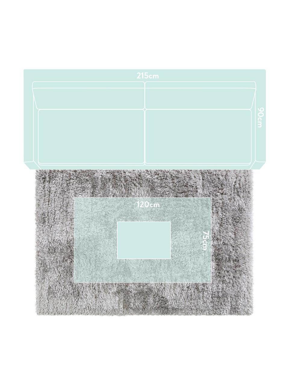 Glanzend hoogpolig vloerkleed Lea in lichtgrijs, Bovenzijde: 50% polyester, 50% polypr, Onderzijde: 100% jute, Grijs, B 300 x L 400 cm (Maat XL)
