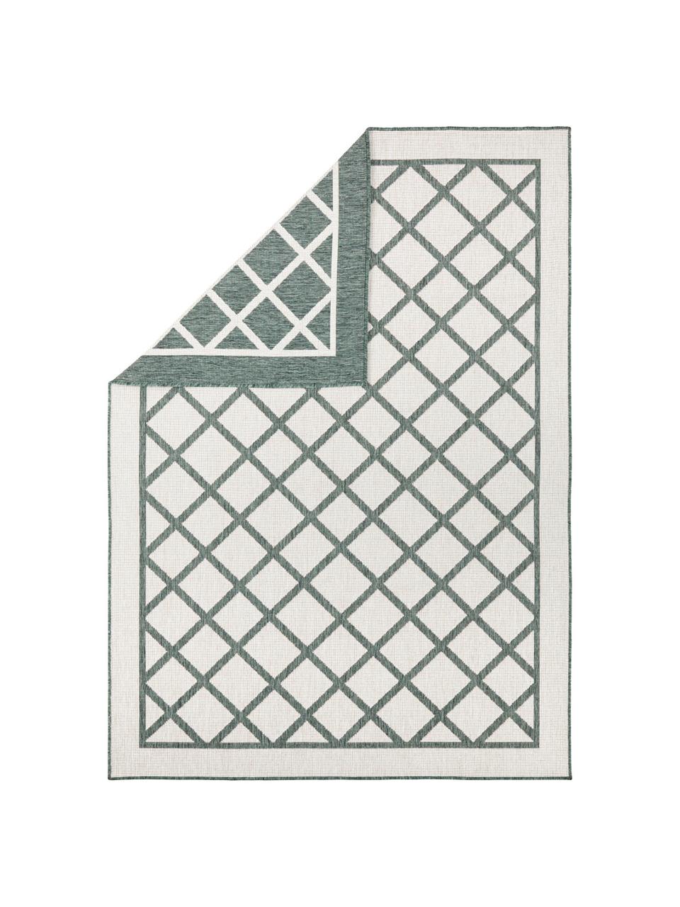 Vnitřní a venkovní oboustranný koberec s diamantovým vzorem Sydney, Zelená, krémová
