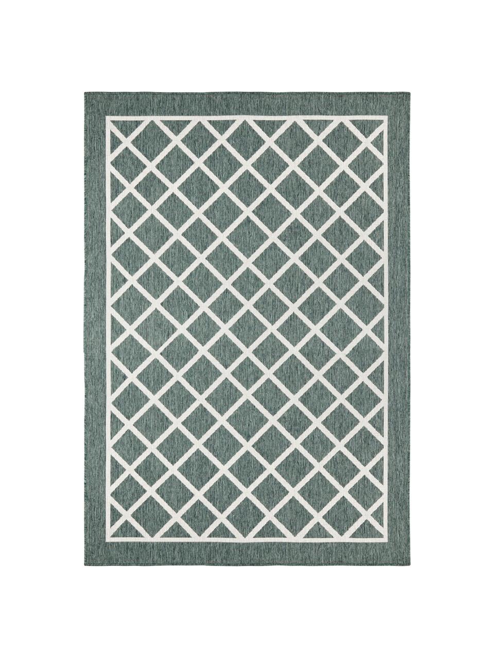 Obojstranný koberec do interiéru/exteriéru s diamantovým vzorom Sydney, Zelená, krémová