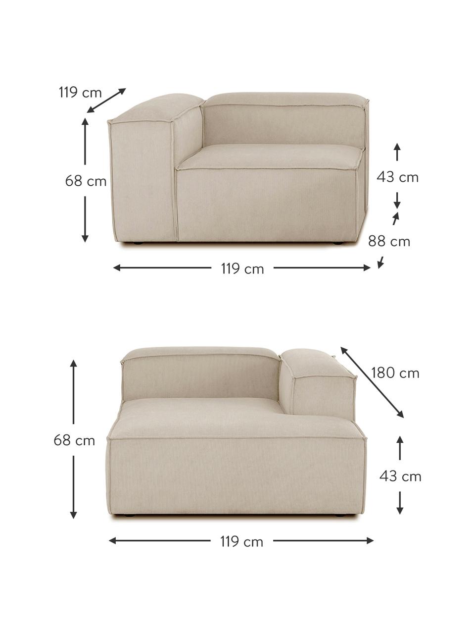 Modulaire hoekbank Lennon van corduroy, Bekleding: corduroy (92% polyester, , Frame: massief grenenhout, FSC-g, Poten: kunststof, Corduroy beige, B 238 x D 180 cm, hoekdeel links