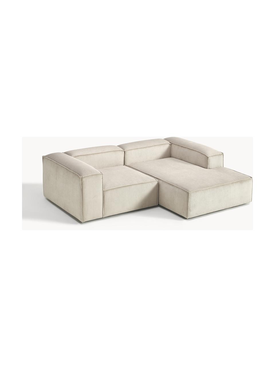 Sofá rinconera modular de pana Lennon, Tapizado: pana (92% poliéster, 8% p, Estructura: madera de pino maciza, ma, Patas: plástico Este producto es, Pana beige claro, An 238 x F 180 cm, chaise longue izquierda