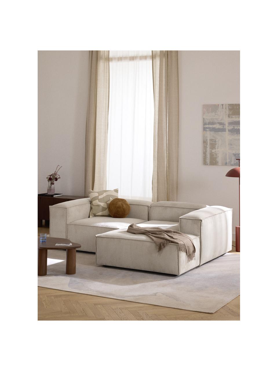 Modulares Ecksofa Lennon aus Cord, Bezug: Cord (92 % Polyester, 8 %, Gestell: Massives Kiefernholz, Spe, Füße: Kunststoff Dieses Produkt, Cord Hellbeige, B 238 x T 180 cm, Eckteil links