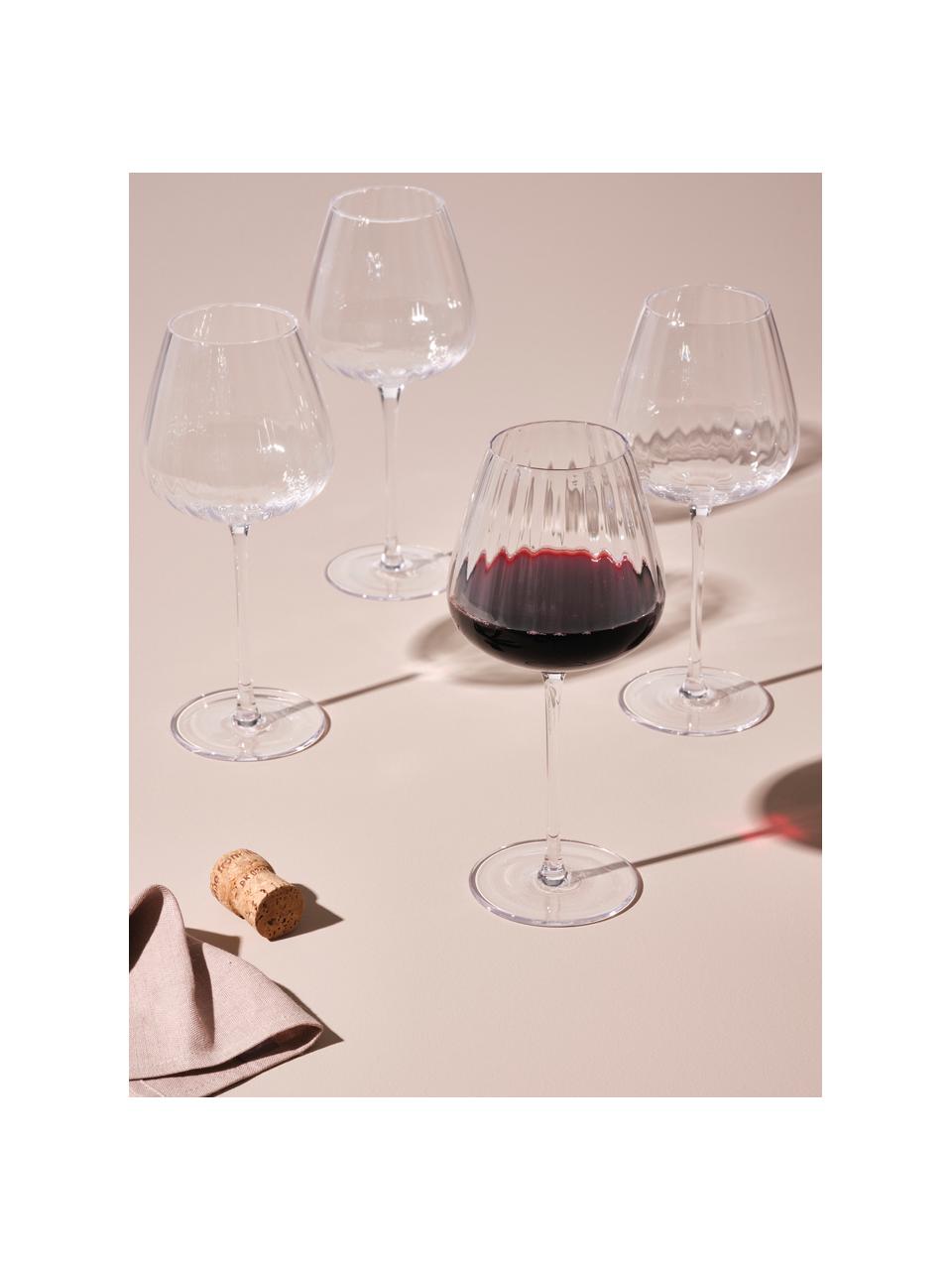 Rode wijnglazen Akia met groefstructuur, 4 stuks, Glas, Transparant, Ø 10 x H 24 cm