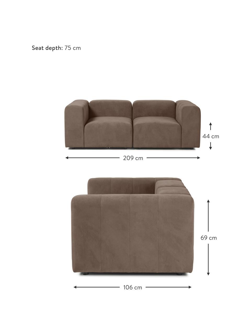 Modulares Sofa Lena (3-Sitzer), Bezug: Webstoff (88% Polyester, , Gestell: Kiefernholz, Schichtholz,, Füße: Kunststoff, Webstoff Dunkelbraun, B 209 x T 106 cm