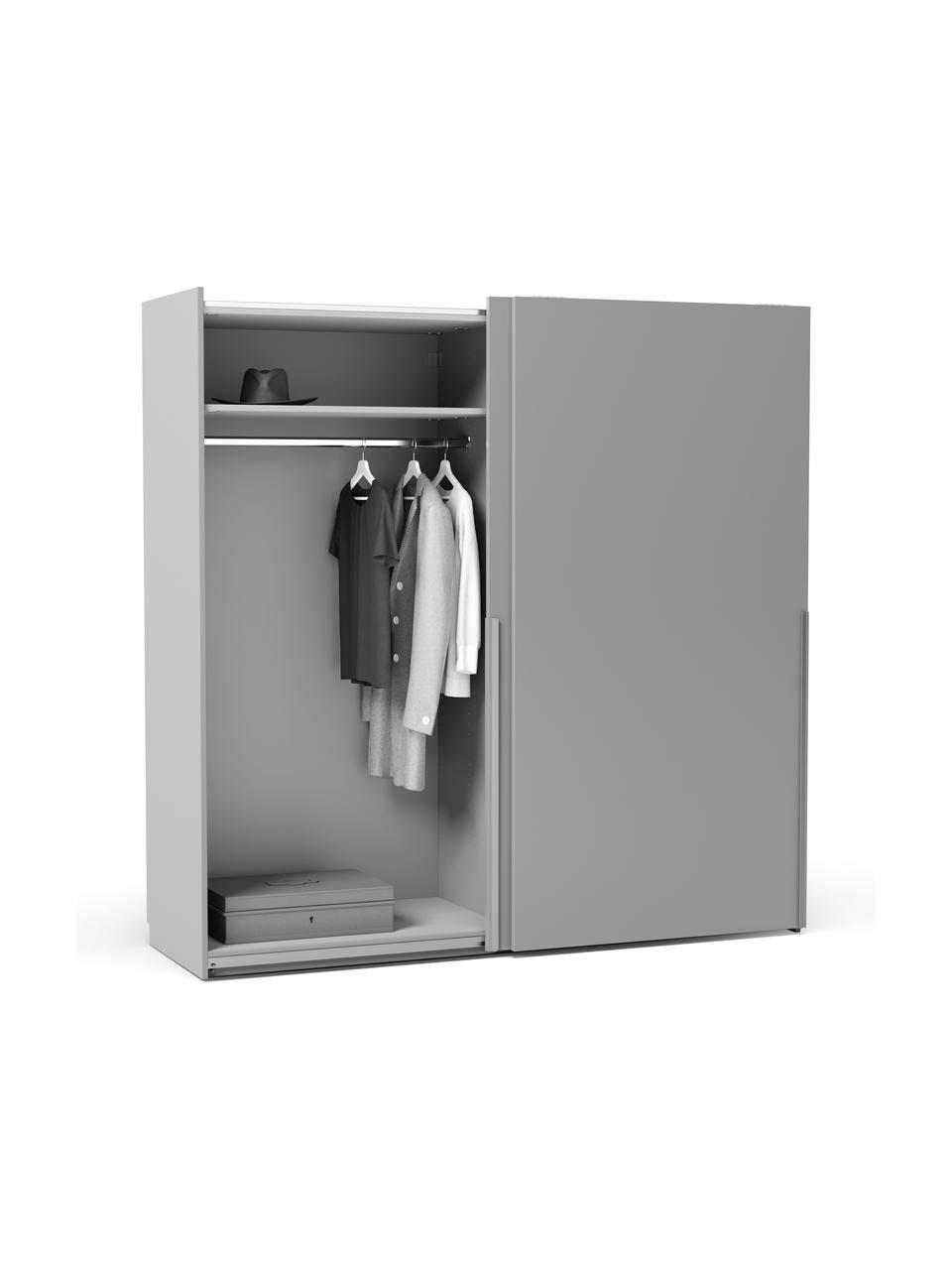 Modularer Schwebetürenschrank Leon, 200 cm Breite, mehrere Varianten, Korpus: Spanplatte, FSC-zertifizi, Grau, Basic Interior, B 200 x H 200 cm