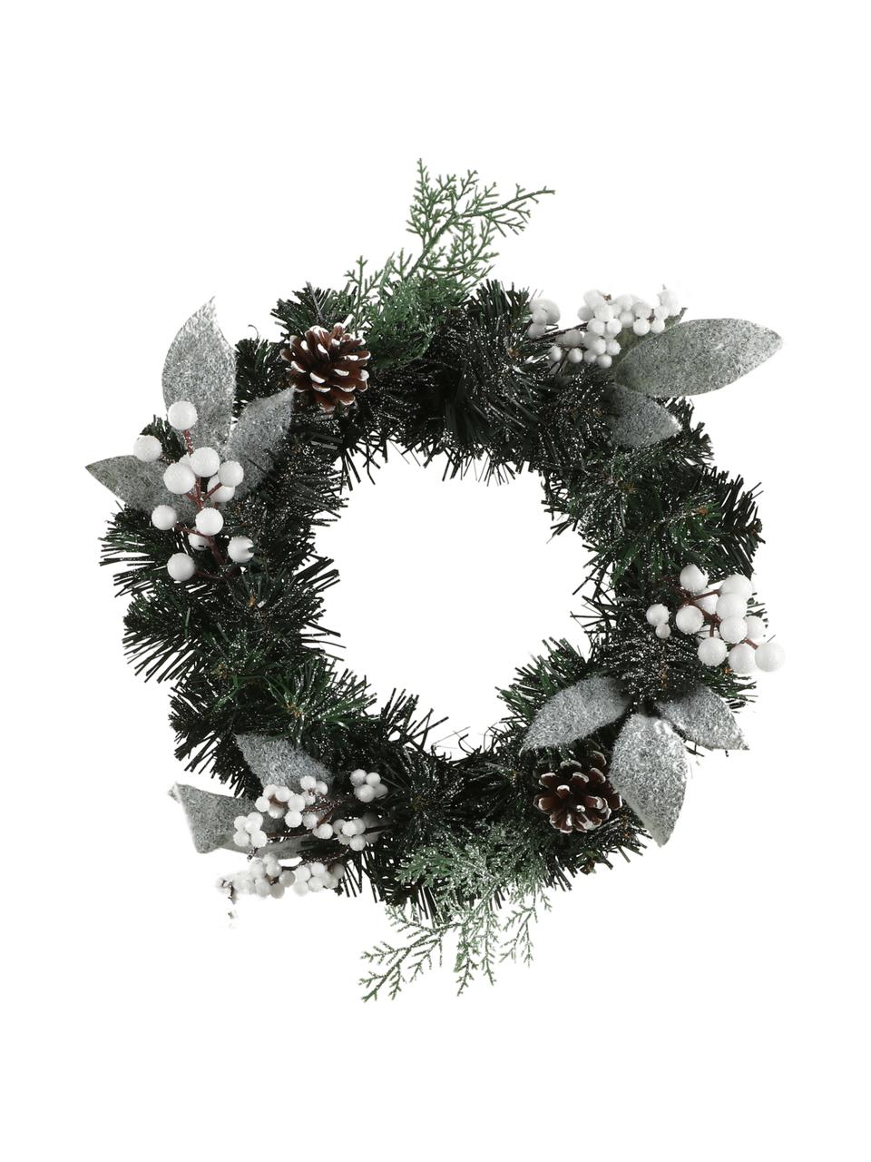 Künstlicher Weihnachtskranz Hailey, Kunststoff, Grün, Silberfarben, Ø 30 cm