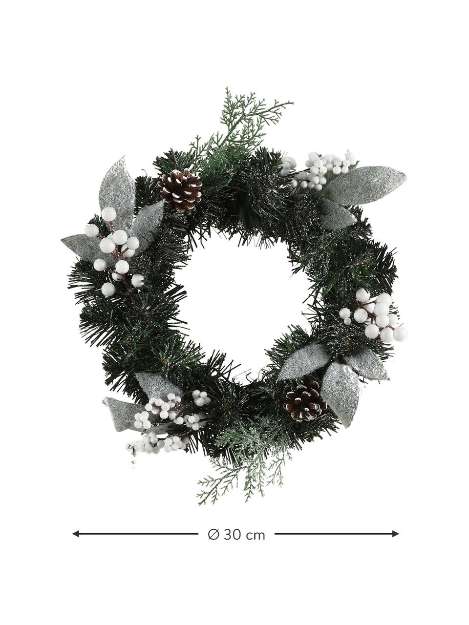 Decoratieve kerstkrans Hailey, Kunststof, Groen, wit, zilverkleurig, Ø 30 cm