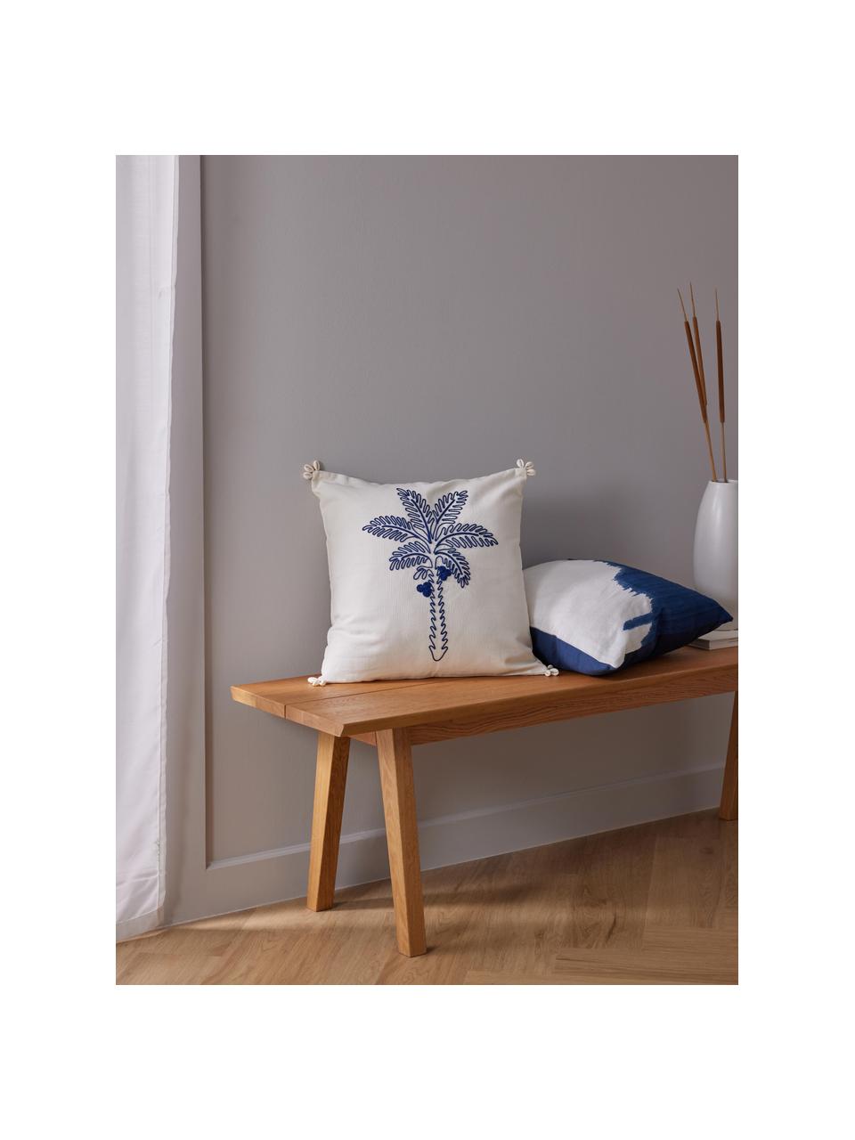 Housse de coussin en soie Aryane, Bleu foncé, blanc, larg. 45 x long. 45 cm