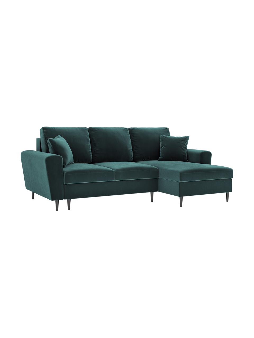 Sofá rinconera extragrande Tribeca, Tapizado: terciopelo de poliéster A, Estructura: madera de pino maciza, ma, Patas: metal pintado, Terciopelo azul petróleo, patas negro, An 241 x F 145 cm, chaise longue derecha