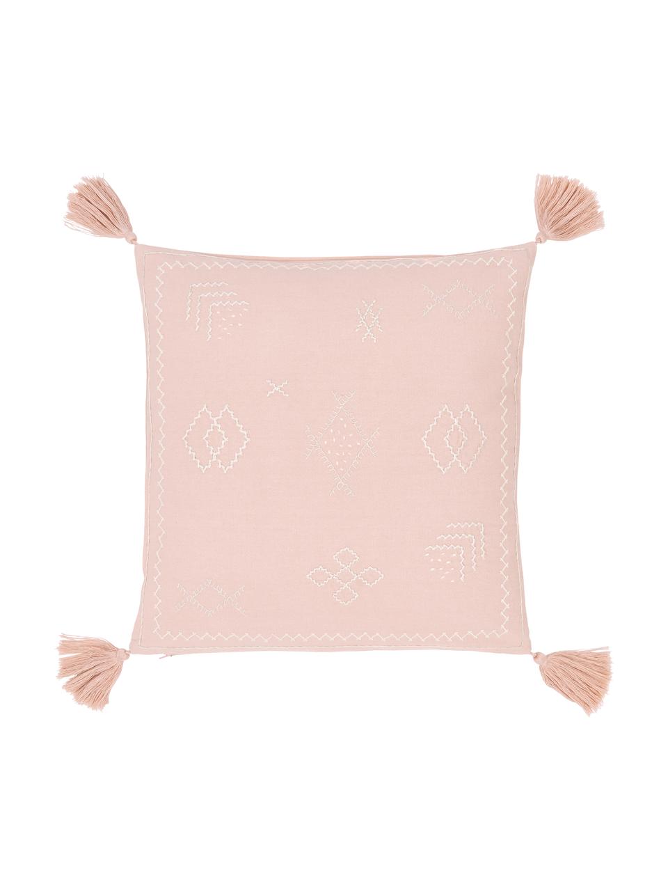 Housse de coussin ethno brodée Huata, Rose, taupe, beige