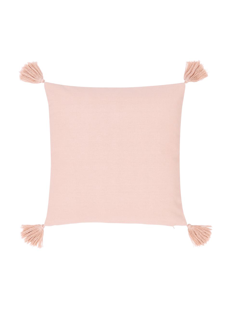 Bestickte Kissenhülle Huata, 100% Baumwolle, Rosa, Taupe, Beige, 45 x 45 cm