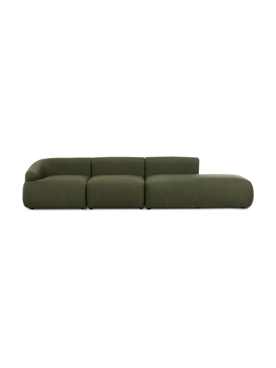 Chaise-longue componibile in tessuto verde Sofia, Rivestimento: 100% polipropilene Con 23, Struttura: legno di pino massiccio, , Piedini: plastica, Tessuto verde, Larg. 340x Prof. 95 cm